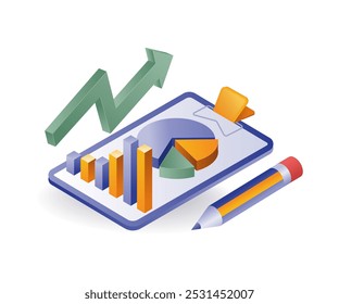 Pie chart percentage profit business isometric illustration