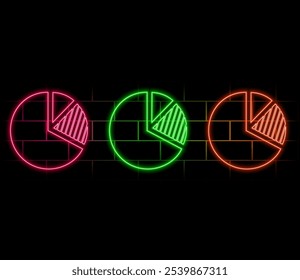 Pie chart percentage set. Pie chart diagram, circular round chart. neon style.