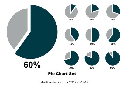 Pie chart percentage set. Pie graph diagram, circle round chart.