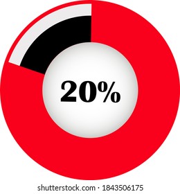 Pie chart percentage with visualization inside. showing 20% ready to use for web design, user interface (UI) or infographic. Two colors - red and black.
