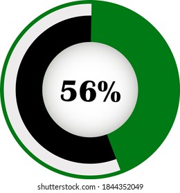 Pie chart percentage with visualization inside. showing 56% ready to use for web design, user interface (UI) or infographic. Two colors - black and green