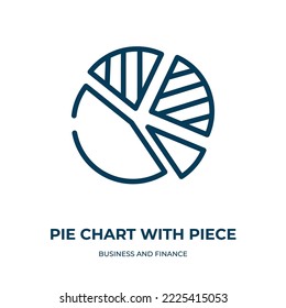 Pie chart with piece icon. Linear vector illustration from business and finance collection. Outline pie chart with piece icon vector. Thin line symbol for use on web and mobile apps, logo, print 