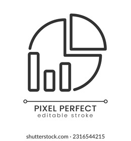 Pie chart pixel perfect linear icon. Data analysis presentation. Business prediction and forecast. Thin line illustration. Contour symbol. Vector outline drawing. Editable stroke. Poppins font used