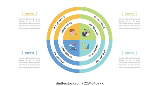 Pie chart, pizza, circular paper origami infographic template or element with 4 step, process, option, colorful dartboard layer, circle, icons triangle, semicircular flat, for sale slide, modern style