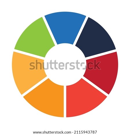 Pie Chart Plate 7 Seven Parts Sections Divisions Vector Flat