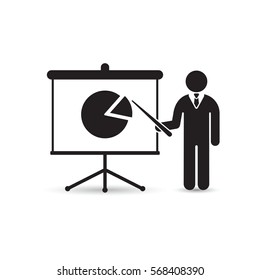 Pie chart presentation Icon with businessman. Vector illustration.