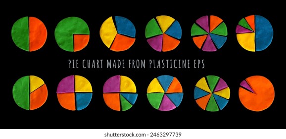 pie chart for presentations and reports. Colored realistic 3d objects. Made from plasticine.
