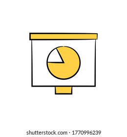gráfico circular en el icono de diapositiva proyector ilustración vectorial amarillo