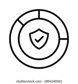 Pie chart, protection, report, shield icon vector image. Can also be used for cyber security. Suitable for use on web apps, mobile apps and print media.