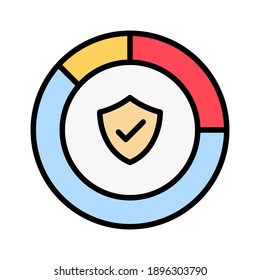 Pie chart, protection, report, shield icon vector image. Can also be used for cyber security. Suitable for use on web apps, mobile apps and print media.