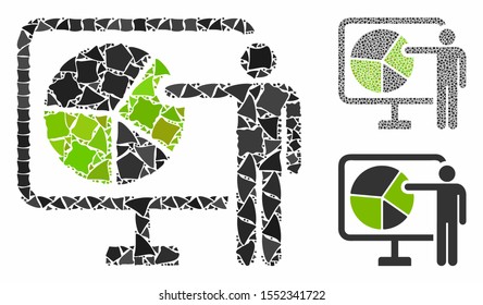 Pie Chart Public Report Composition Of Rough Pieces In Variable Sizes And Color Tints, Based On Pie Chart Public Report Icon. Vector Abrupt Pieces Are United Into Collage.