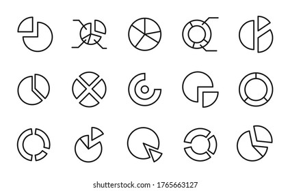 Pie chart related vector icon set. Well-crafted sign in thin line style with editable stroke. Vector symbols isolated on a white background. Simple pictograms.
