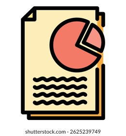 Icono de informe de gráfico circular. Esquema gráfico circular informe Vector icono color plano aislado