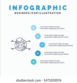 Pie, Chart, Report, Percentage Line icon with 5 steps presentation infographics Background. Vector Icon Template background