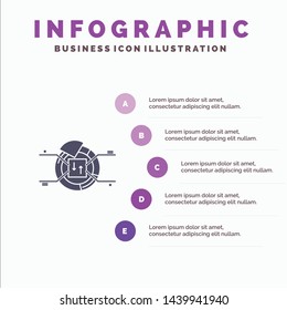 Pie, Chart, Report, Percentage Solid Icon Infographics 5 Steps Presentation Background
