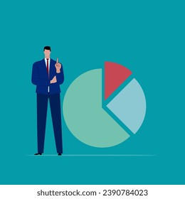 Pie chart for reports and presentations UI, WEB. Simulated pie chart of a businessman who wants to share profits. Vector illustration