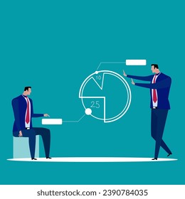 Pie chart for reports and presentations UI, WEB. Simulated pie chart of a businessman who wants to share profits. Vector illustration