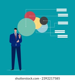 Pie chart for reports and presentations UI, WEB. Simulated pie chart of a businessman who wants to share profits.