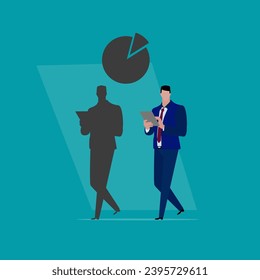 Pie chart for reports and presentations UI, WEB. Simulated pie chart of a businessman who wants to share profits.
