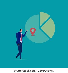 Pie chart for reports and presentations UI, WEB. Simulated pie chart of a businessman who wants to share profits.