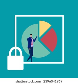 Pie chart for reports and presentations UI, WEB. Simulated pie chart of a businessman who wants to share profits.