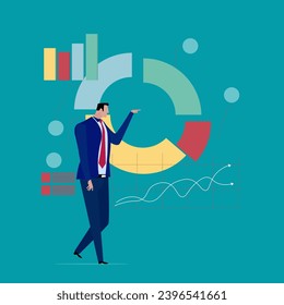Pie chart for reports and presentations UI, WEB. Simulated pie chart of a businessman who wants to share profits.