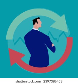 Pie chart for reports and presentations UI, WEB. Simulated pie chart of a businessman who wants to share profits.