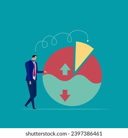 Pie chart for reports and presentations UI, WEB. Simulated pie chart of a businessman who wants to share profits.