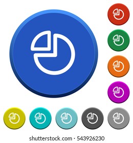 Pie chart round color beveled buttons with smooth surfaces and flat white icons