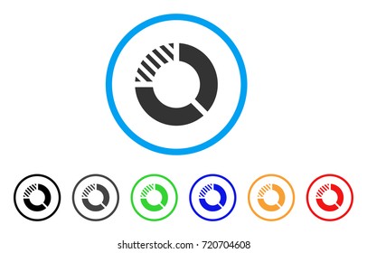 Pie Chart rounded icon. Style is a flat pie chart grey symbol inside light blue circle with black, gray, green, blue, red, orange variants. Vector designed for web and software interfaces.