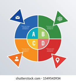 Pie chart rounded infographic template design. Business concept infograph with 4 options, steps or processes. Vector visualization can be used for workflow layout, diagram, annual report, web