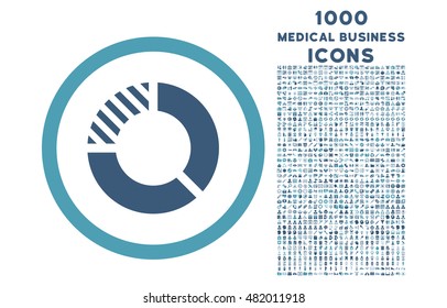 Pie Chart rounded vector bicolor icon with 1000 medical business icons. Set style is flat pictograms, cyan and blue colors, white background.