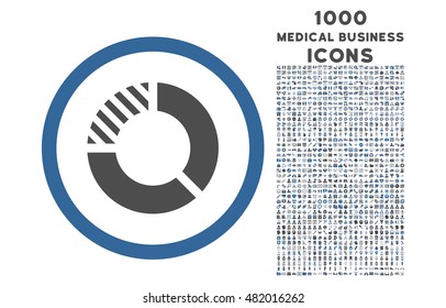 Pie Chart rounded vector bicolor icon with 1000 medical business icons. Set style is flat pictograms, cobalt and gray colors, white background.