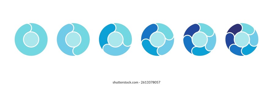 Pie chart with sections. Circular infographic with cycles, steps and stages. Vector set illustration isolated on white background.