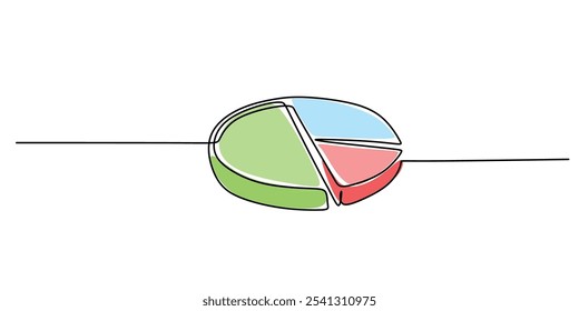 Pie chart or chart segmented depicted in a continuous one line drawing. Work and office concept. Hand-drawn minimalist design.