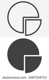 Pie chart and segments in line and solid different style icon set. Vector, editable stroke. Outline and solid icon pair, circular symbol sign for stats, reports, dashboards.