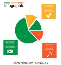 Pie chart with segments and lines, place for text for business presentations and advertising, design