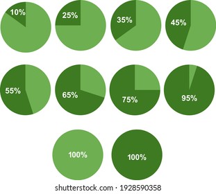 Pie Chart, Set of circle diagram info graphic, 10% to 95% , Vector Illustration
