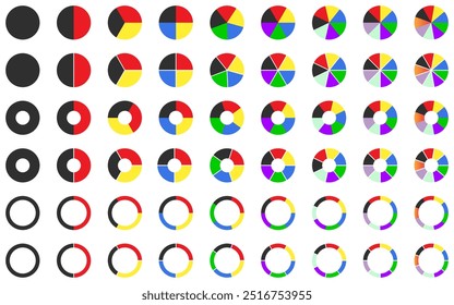 Pie chart set circle diagram segmented sections or parts infographic business data analysis cliptart vector web ui presentation