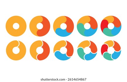 Pie chart set. Circle diagram design. Circular graph with 2, 3, 4, 5, 6 steps for business presentation. Progress or loading wheel vector template