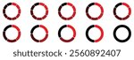 pie chart set. Circle division infographic icon set. Pie chart divided 4,5,6 equal parts. Color pizza or donut round diagram. Infographic wheel segment and fraction. Black and red gradient infographic