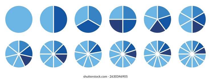 Pie chart set. Circle division infographic icon set. Pie chart divided.  segmented circle icons, color infographic flower round diagram, pie chart divided equal parts, infographic wheel segment . 