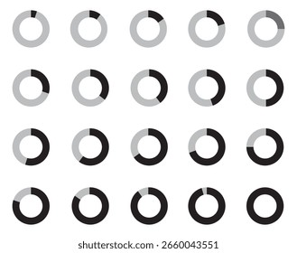 Pie chart set. Circle division infographic icon set. Pie chart divided 4,5,6 equal parts. Color pizza or donut round diagram. Infographic wheel segment and fraction. Black and red gradient infographic