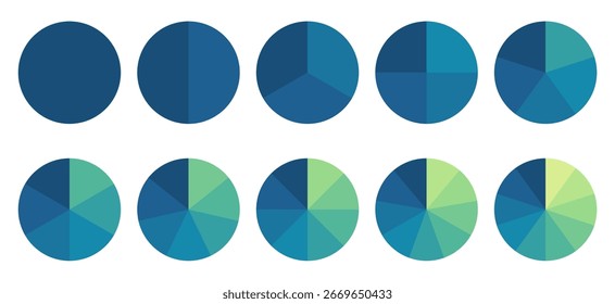 Pie chart set of circle infographic templates illustration,vector.Graphic circles divided from 1 to 10