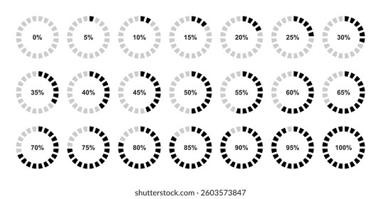 Pie chart. Set of circle percentage diagrams from 0 to 100. Flat style