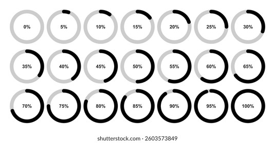 Pie chart. Set of circle percentage diagrams from 0 to 100. Flat style