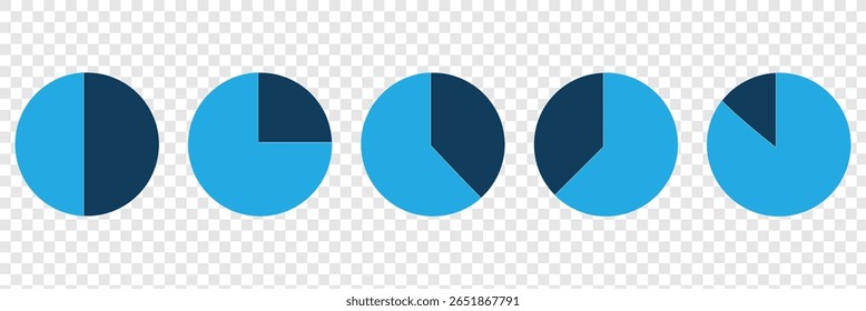 Conjunto de gráficos de pizza. Diagrama percentual circular para infográfico de aplicativo, IU, web design, apresentação de negócios, mapa de marketing ou ilustração vetor de progresso de download isolado fundo branco no EPS 10.