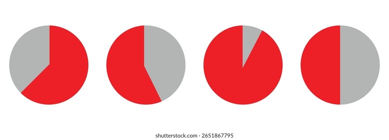 Conjunto de gráficos de pizza. Diagrama percentual circular para infográfico de aplicativo, IU, web design, apresentação de negócios, mapa de marketing ou ilustração vetor de progresso de download isolado fundo branco no EPS 10.