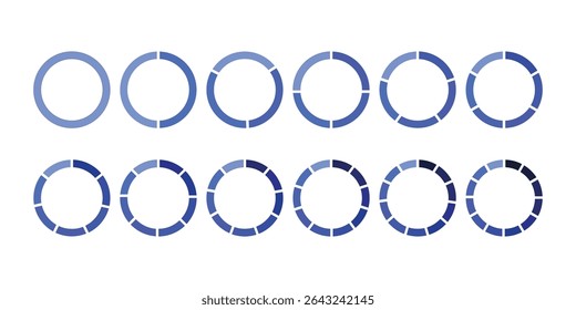 Pie chart set. Colorful circle graph. Diagram for infographic, UI, web design, business presentation. Infographic wheel segment or section parts. Circle division of pie.