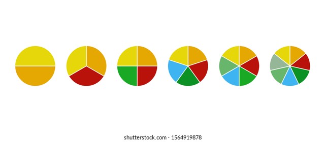 Pie chart set. Colorful diagram collection with 2,3,4,5,6 sections or steps. Circle icons for infographic, UI, web design, business presentation. Vector illustration.